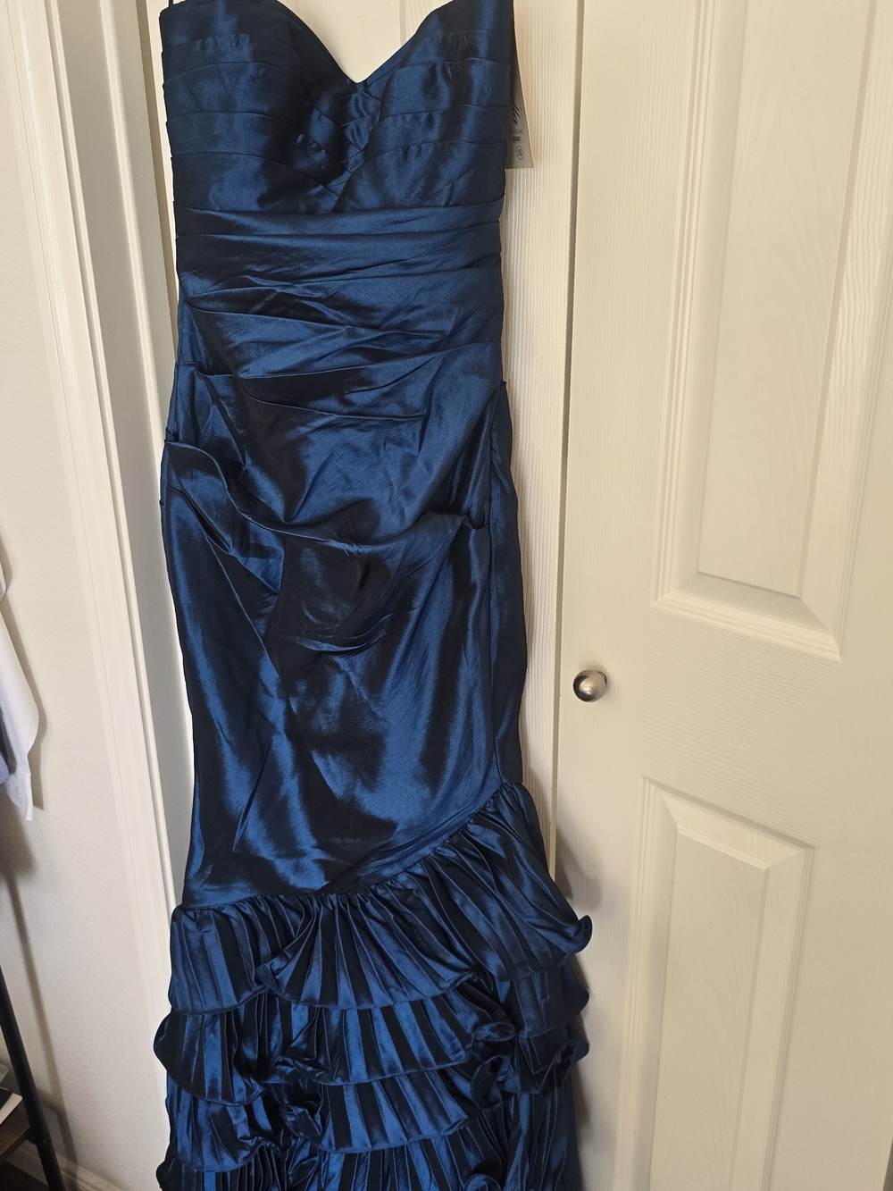 Strapless Ruffled Evening Gown - Deep Blue